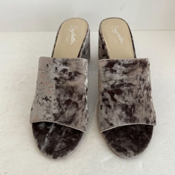 Seychelles Velvet Commute Block Heel Mules‎ Sandals Size 9.5 Gray Dressy Party - Picture 3 of 10